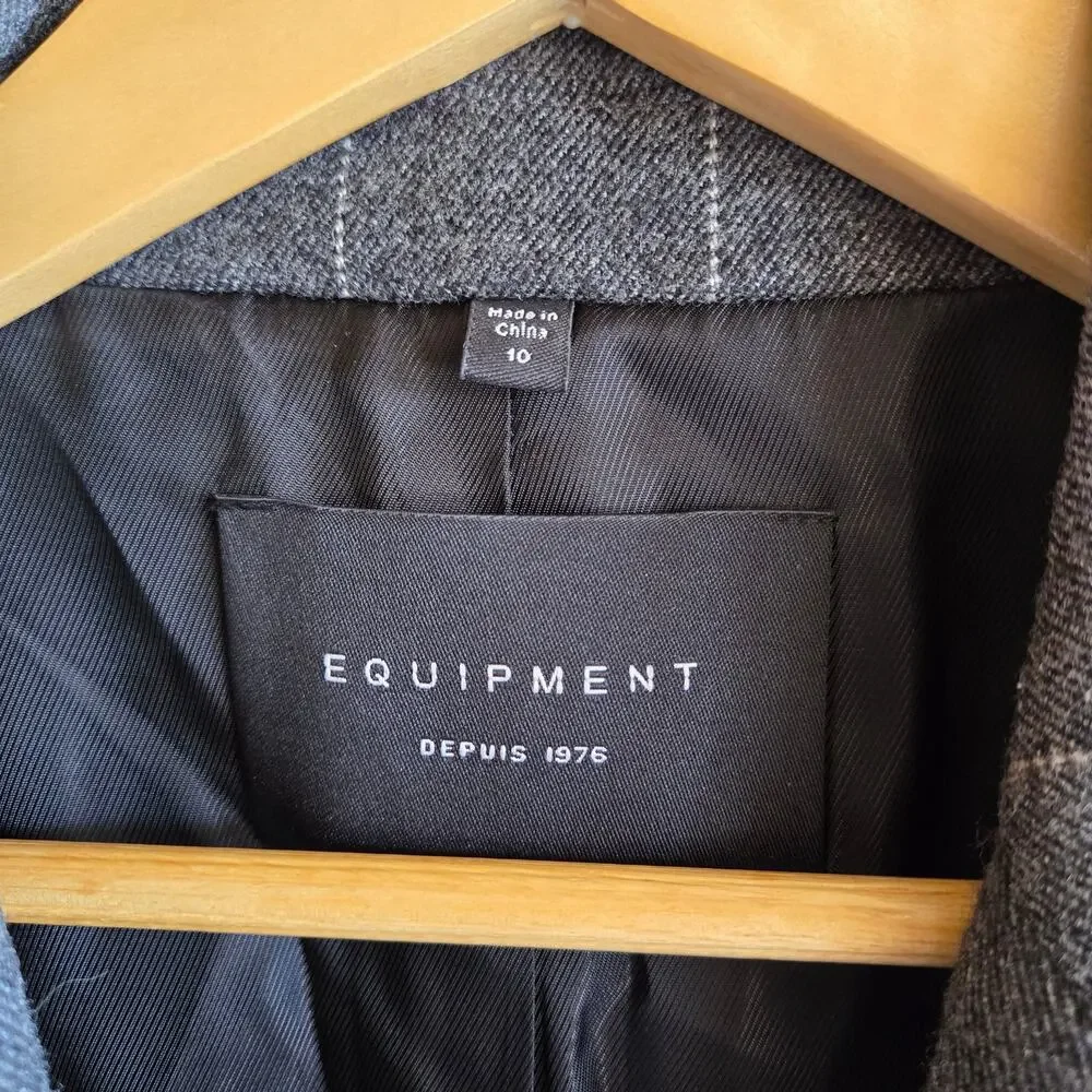 Equipment James Blazer Jacket Windowpane Gray Button Front Wool Grid 10 Coat - Picture 3 of 6